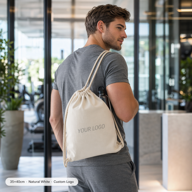 Canvas Drawstring Backpack Custom Logo  | No MOQ | Eco-Friendly Cotton Gym Bag