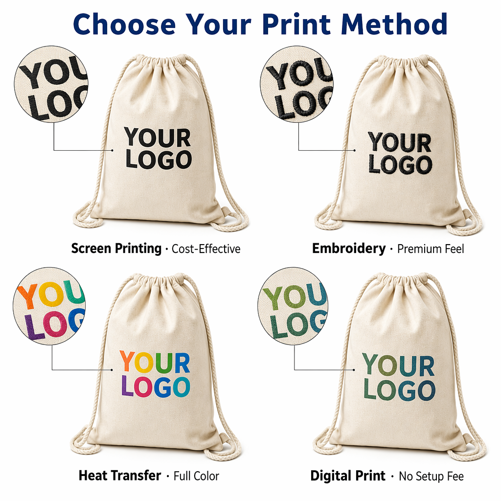 Canvas Drawstring Backpack Custom Logo  | No MOQ | Eco-Friendly Cotton Gym Bag