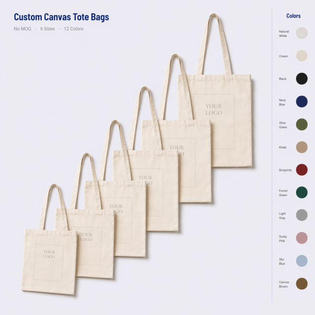 Canvas Shoulder Tote Bag Custom Logo | No MOQ | Eco-Friendly Long Handle Cotton Bag