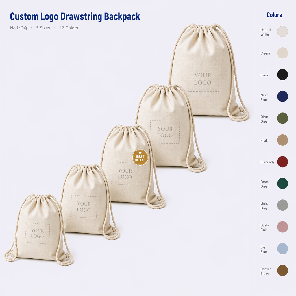 Canvas Drawstring Backpack Custom Logo  | No MOQ | Eco-Friendly Cotton Gym Bag