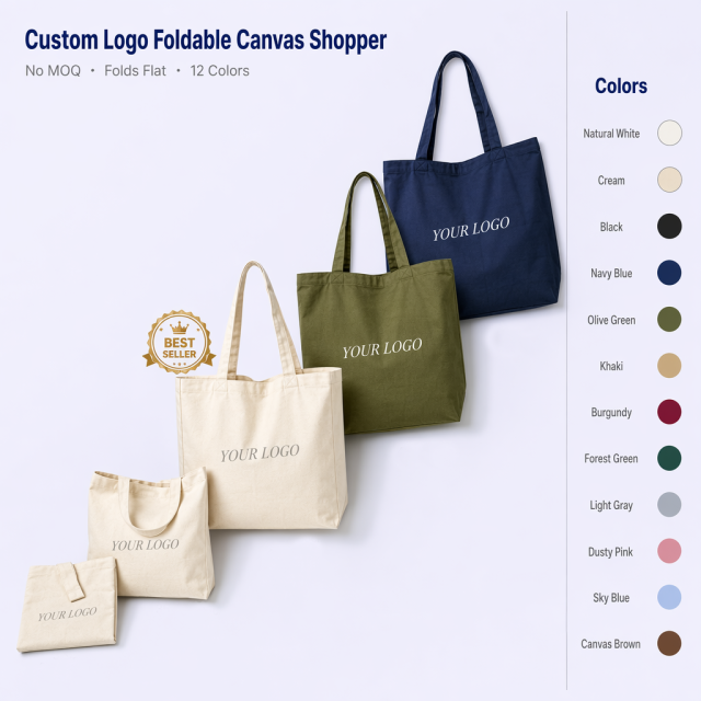 Canvas Foldable Shopper Bag Custom Logo  | No MOQ | Eco-Friendly