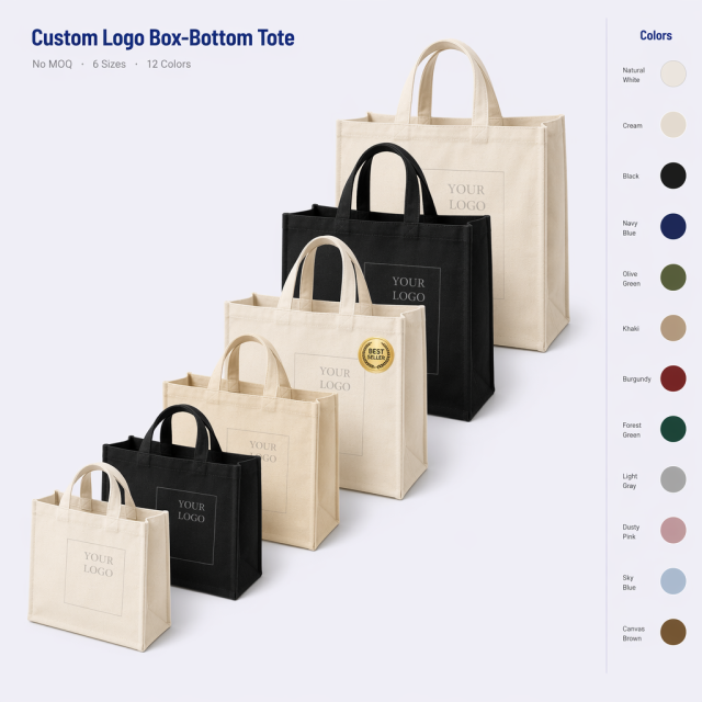 Box-Bottom Tote Bag /Gusset Tote Bag / Structured Tote Bag Custom Printed Logo