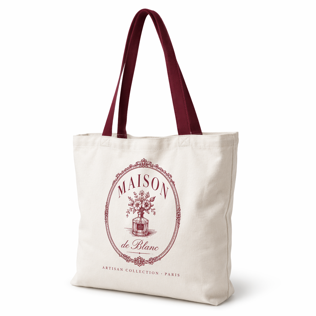 Custom Logo White Canvas Shoulder Tote Bag | Contrast Color Strap | No MOQ | 4 Strap Colors