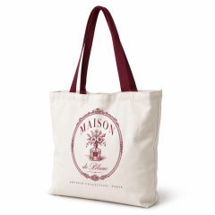 Custom Logo White Canvas Shoulder Tote Bag | Contrast Color Strap | No MOQ | 4 Strap Colors