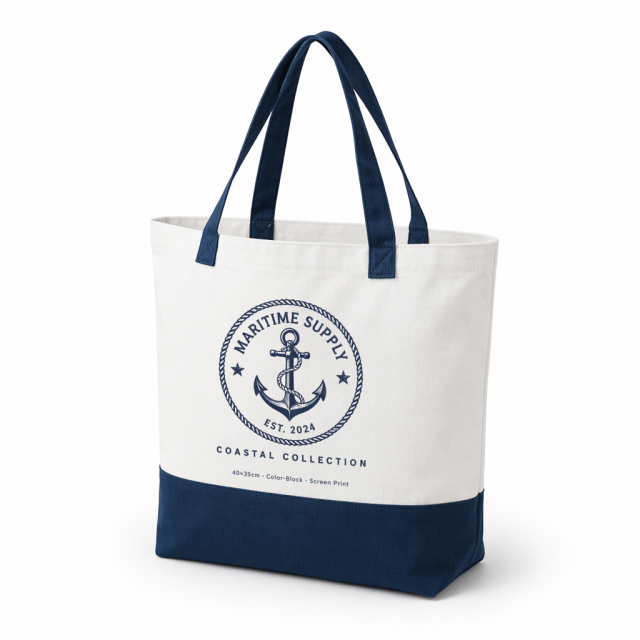 Custom Logo Two-Tone Canvas Tote Bag | Color-Block Design | No MOQ | 12 Color Combos