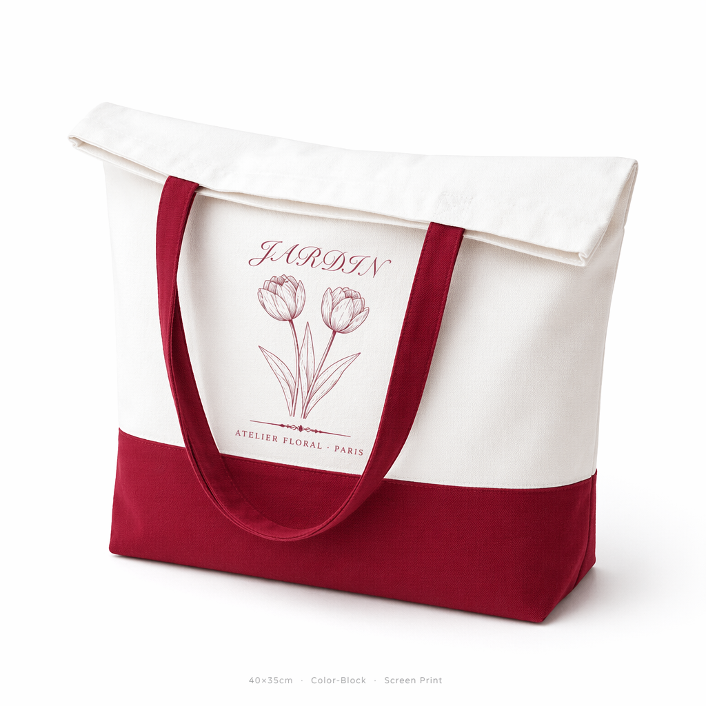 Custom Logo Two-Tone Canvas Tote Bag | Color-Block Design | No MOQ | 12 Color Combos