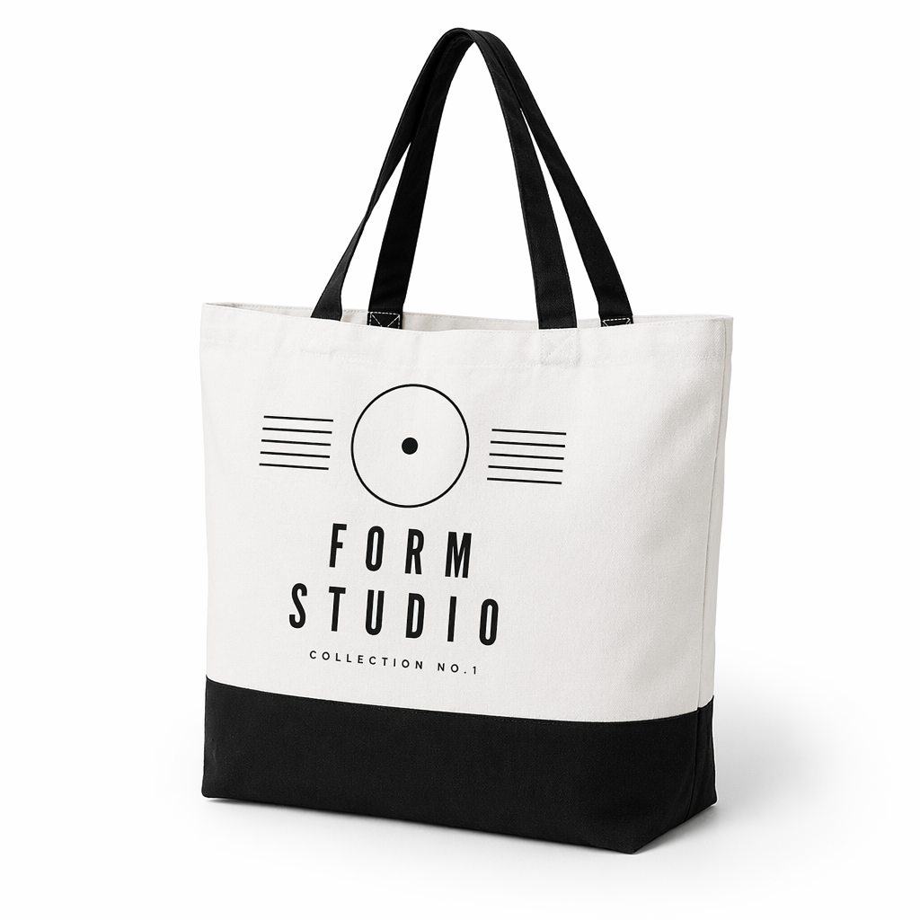 Custom Logo Two-Tone Canvas Tote Bag | Color-Block Design | No MOQ | 12 Color Combos