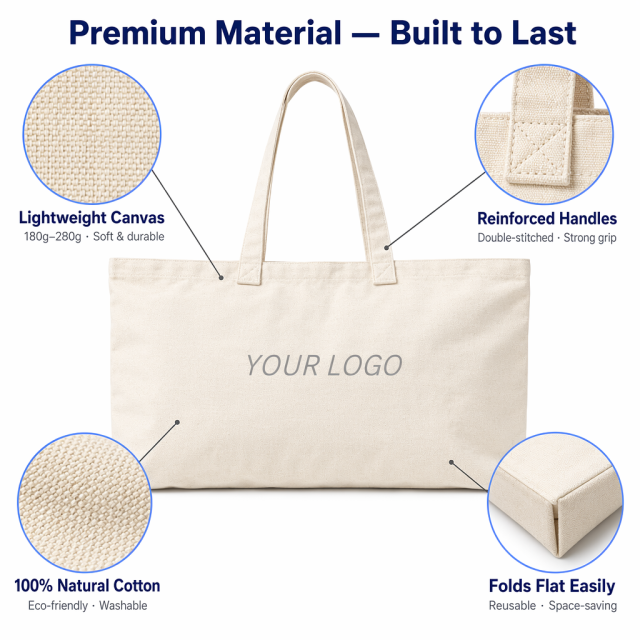 Canvas Foldable Shopper Bag Custom Logo  | No MOQ | Eco-Friendly