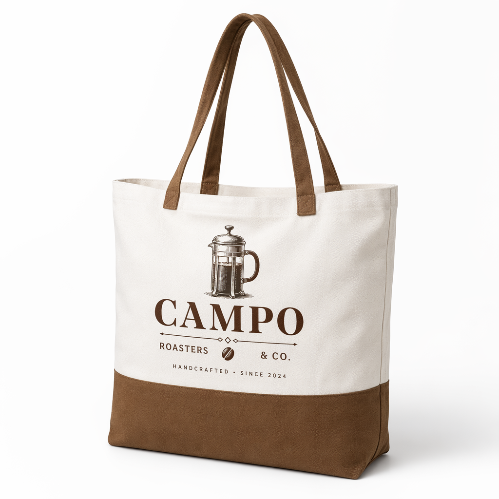 Custom Logo Two-Tone Canvas Tote Bag | Color-Block Design | No MOQ | 12 Color Combos
