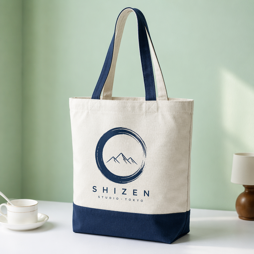 Personalized Color-Block Canvas Shoulder Tote | White Body Contrast Panel | No Minimum Order