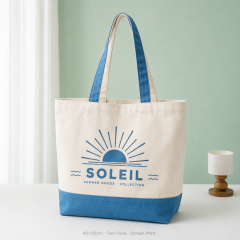 Personalized Color-Block Canvas Shoulder Tote | White Body Contrast Panel | No Minimum Order
