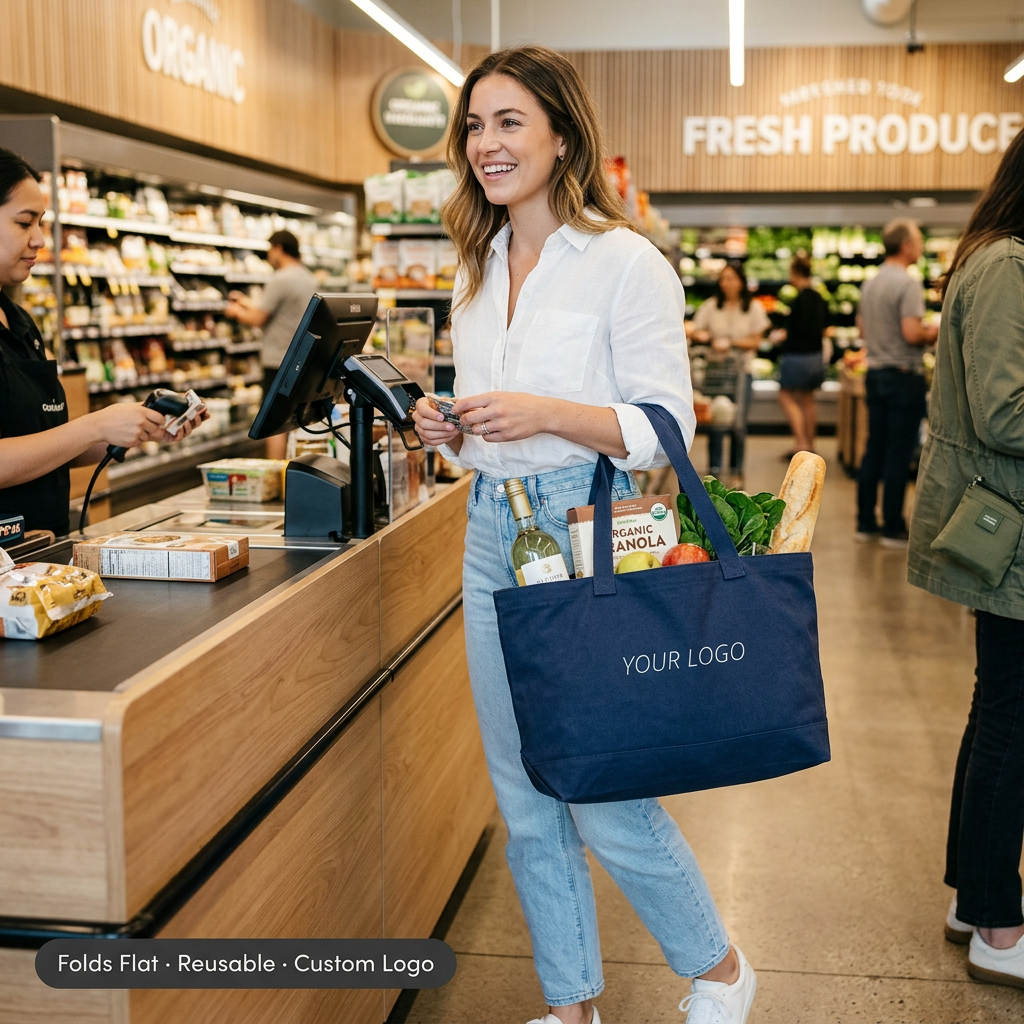 Canvas Foldable Shopper Bag Custom Logo  | No MOQ | Eco-Friendly