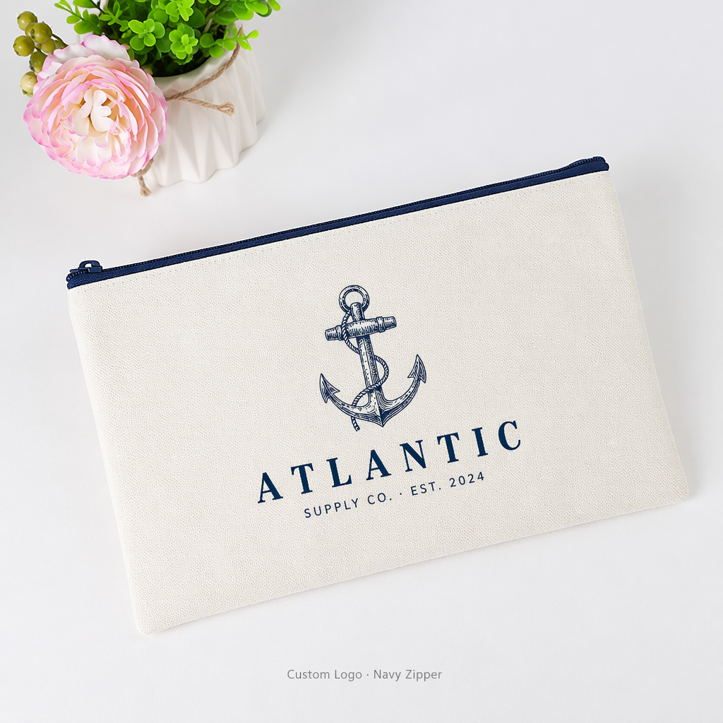 Custom Logo Canvas Zipper Pouch | Colorful Zipper Pencil Case & Makeup Bag | No MOQ | 10 Zipper Colors