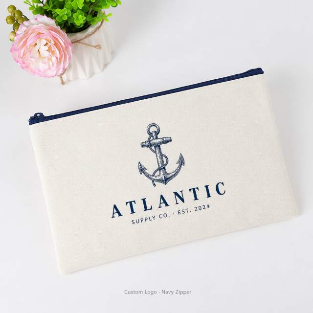 Custom Logo Canvas Zipper Pouch | Colorful Zipper Pencil Case & Makeup Bag | No MOQ | 10 Zipper Colors