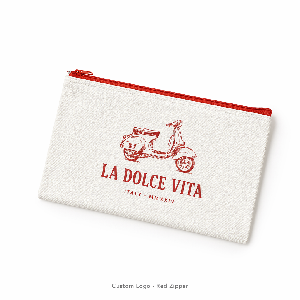 Custom Logo Canvas Zipper Pouch | Colorful Zipper Pencil Case & Makeup Bag | No MOQ | 10 Zipper Colors