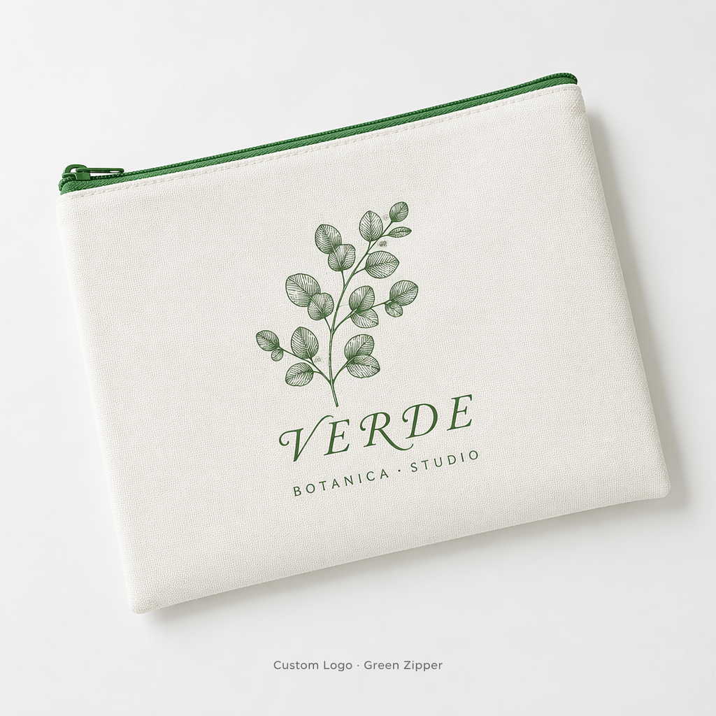 Custom Logo Canvas Zipper Pouch | Colorful Zipper Pencil Case & Makeup Bag | No MOQ | 10 Zipper Colors