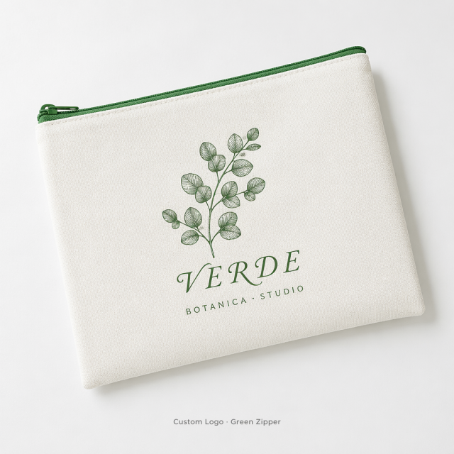 Custom Logo Canvas Zipper Pouch | Colorful Zipper Pencil Case & Makeup Bag | No MOQ | 10 Zipper Colors