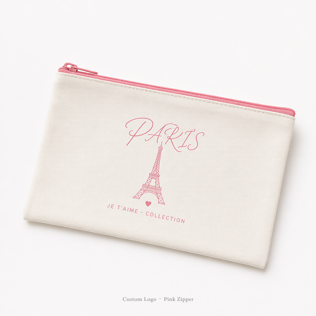 Custom Logo Canvas Zipper Pouch | Colorful Zipper Pencil Case & Makeup Bag | No MOQ | 10 Zipper Colors