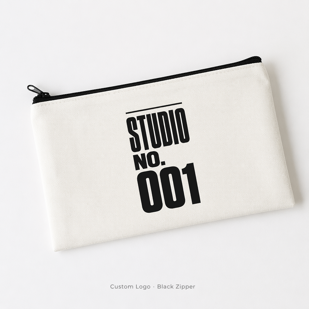Custom Logo Canvas Zipper Pouch | Colorful Zipper Pencil Case & Makeup Bag | No MOQ | 10 Zipper Colors
