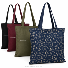 Custom All-Over Print Canvas Shoulder Tote Bag | Full Coverage Logo | No MOQ | 12 Colors