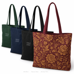 Custom All-Over Print Canvas Shoulder Tote Bag | Full Coverage Logo | No MOQ | 12 Colors