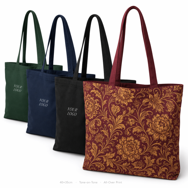 Custom All-Over Print Canvas Shoulder Tote Bag | Full Coverage Logo | No MOQ | 12 Colors