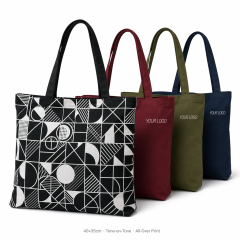 Custom All-Over Print Canvas Shoulder Tote Bag | Full Coverage Logo | No MOQ | 12 Colors