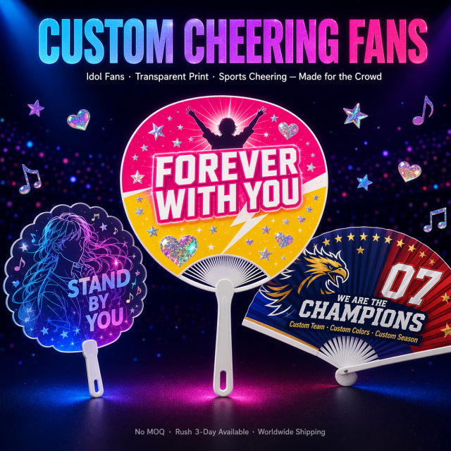 Custom Cheering Fans — Personalized PP Round Fans & Folding Fans for Events