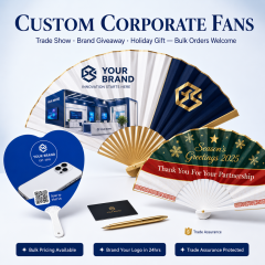 Custom Corporate Fans — Branded Folding Fans & PP Round Fans for Business