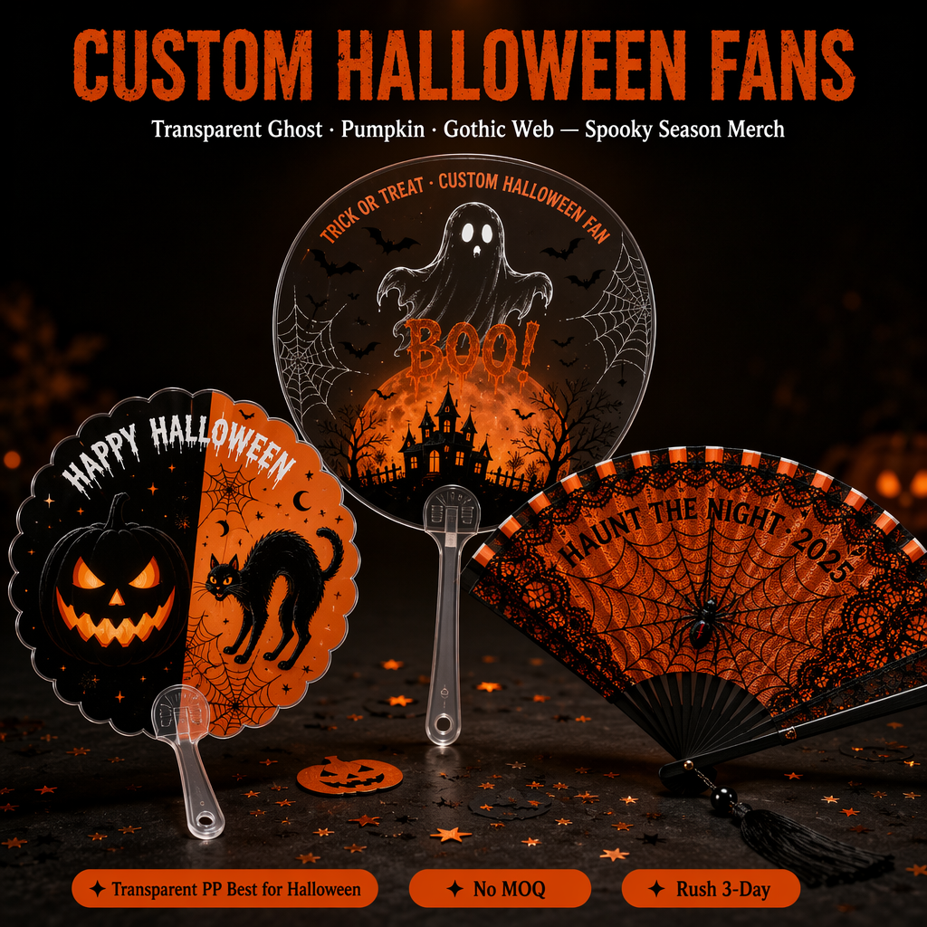 Custom Halloween Hand Fans — Transparent Ghost, Pumpkin & Gothic Spooky Fans