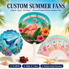 Custom Summer Hand Fans — Tropical, Ocean & Ice Cream Seasonal Fans
