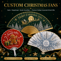 Custom Christmas Hand Fans — Santa, Gingerbread & Nordic Snowflake Holiday Fans