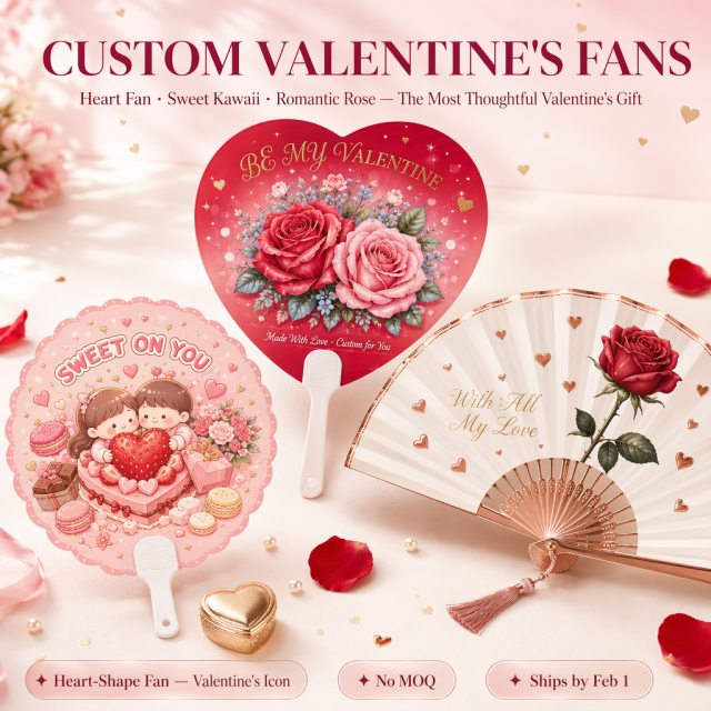 Custom Valentine's Day Fans — Heart PP Fans, Kawaii Sweet & Romantic Rose Designs