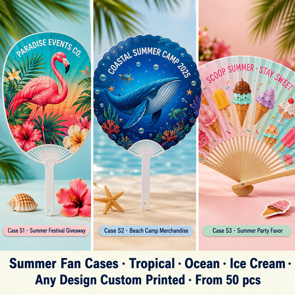 Custom Summer Hand Fans — Tropical, Ocean & Ice Cream Seasonal Fans