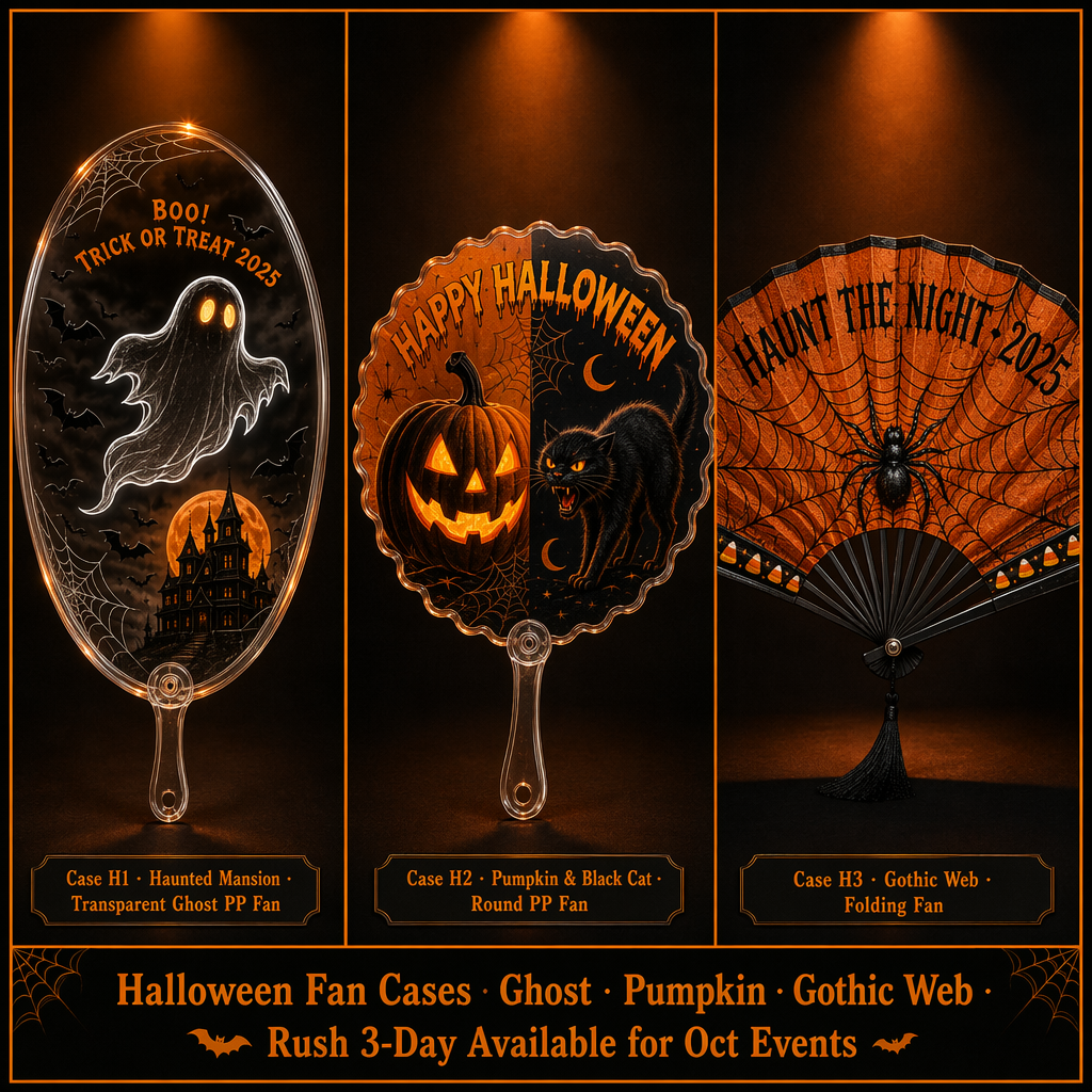 Custom Halloween Hand Fans — Transparent Ghost, Pumpkin & Gothic Spooky Fans