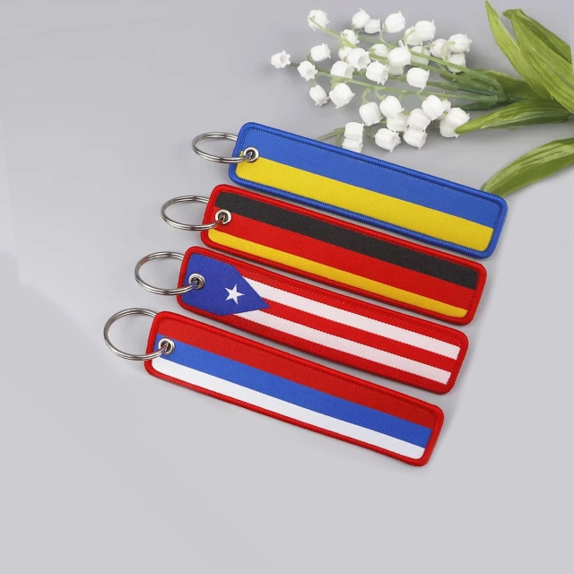 Personalized Keychain Double Sided Embroidery Label Anime Flag Namel Tag Custom Embroidery Keychain Anime Embroidered Key Chain