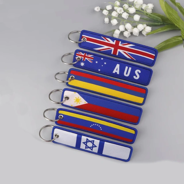 Personalized Keychain Double Sided Embroidery Label Anime Flag Namel Tag Custom Embroidery Keychain Anime Embroidered Key Chain