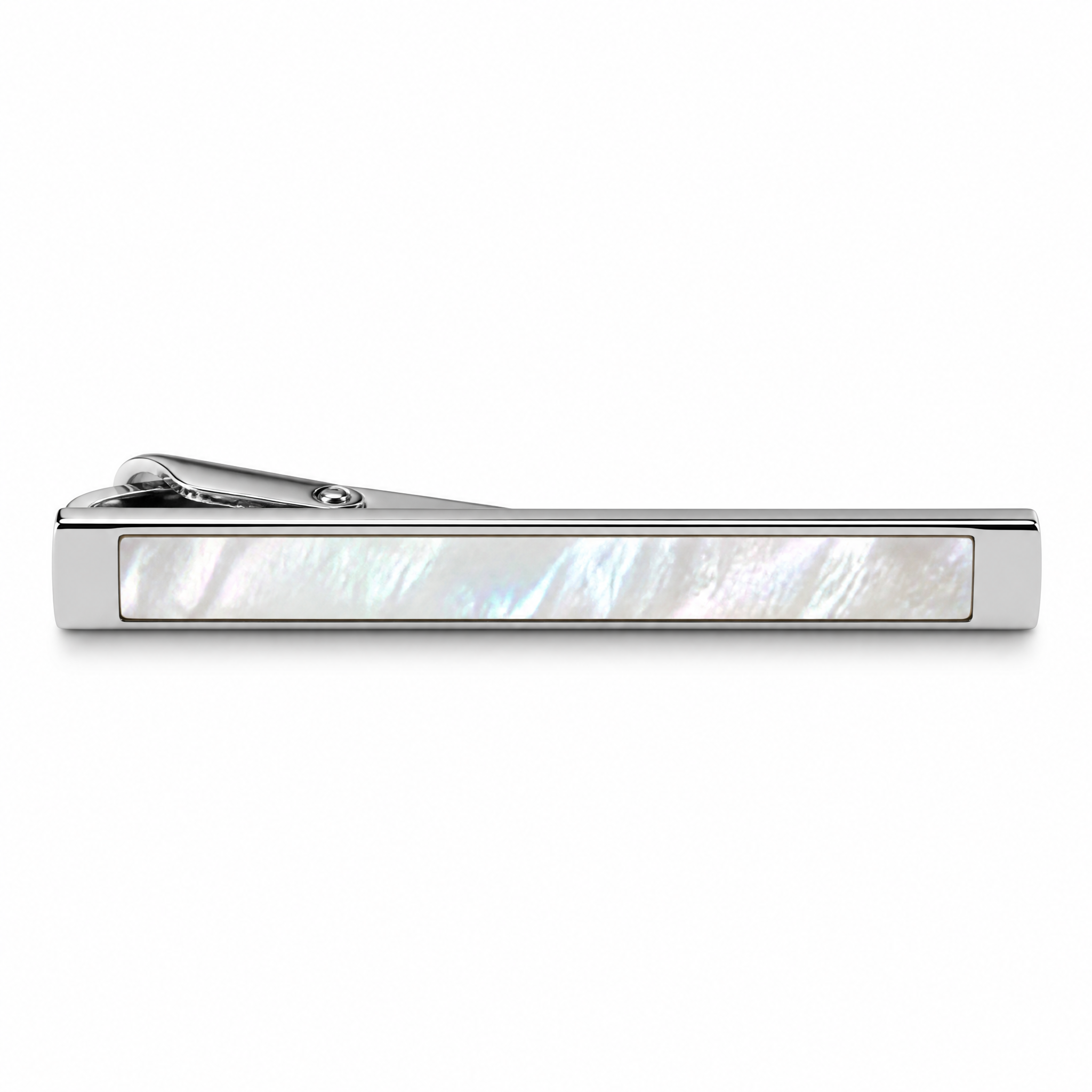 Custom Mother of Pearl Tie Clip | Silver Metal Tie Bar with Shell Inlay for Men Business Suit Wedding Groomsmen Gift
