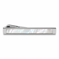 Custom Mother of Pearl Tie Clip | Silver Metal Tie Bar with Shell Inlay for Men Business Suit Wedding Groomsmen Gift
