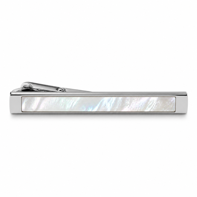 Custom Mother of Pearl Tie Clip | Silver Metal Tie Bar with Shell Inlay for Men Business Suit Wedding Groomsmen Gift
