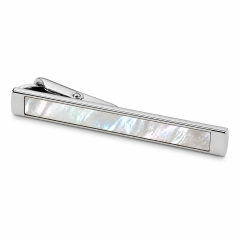 Custom Mother of Pearl Tie Clip | Silver Metal Tie Bar with Shell Inlay for Men Business Suit Wedding Groomsmen Gift