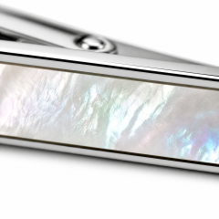 Custom Mother of Pearl Tie Clip | Silver Metal Tie Bar with Shell Inlay for Men Business Suit Wedding Groomsmen Gift