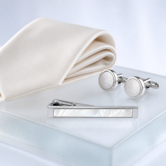 Custom Mother of Pearl Tie Clip | Silver Metal Tie Bar with Shell Inlay for Men Business Suit Wedding Groomsmen Gift