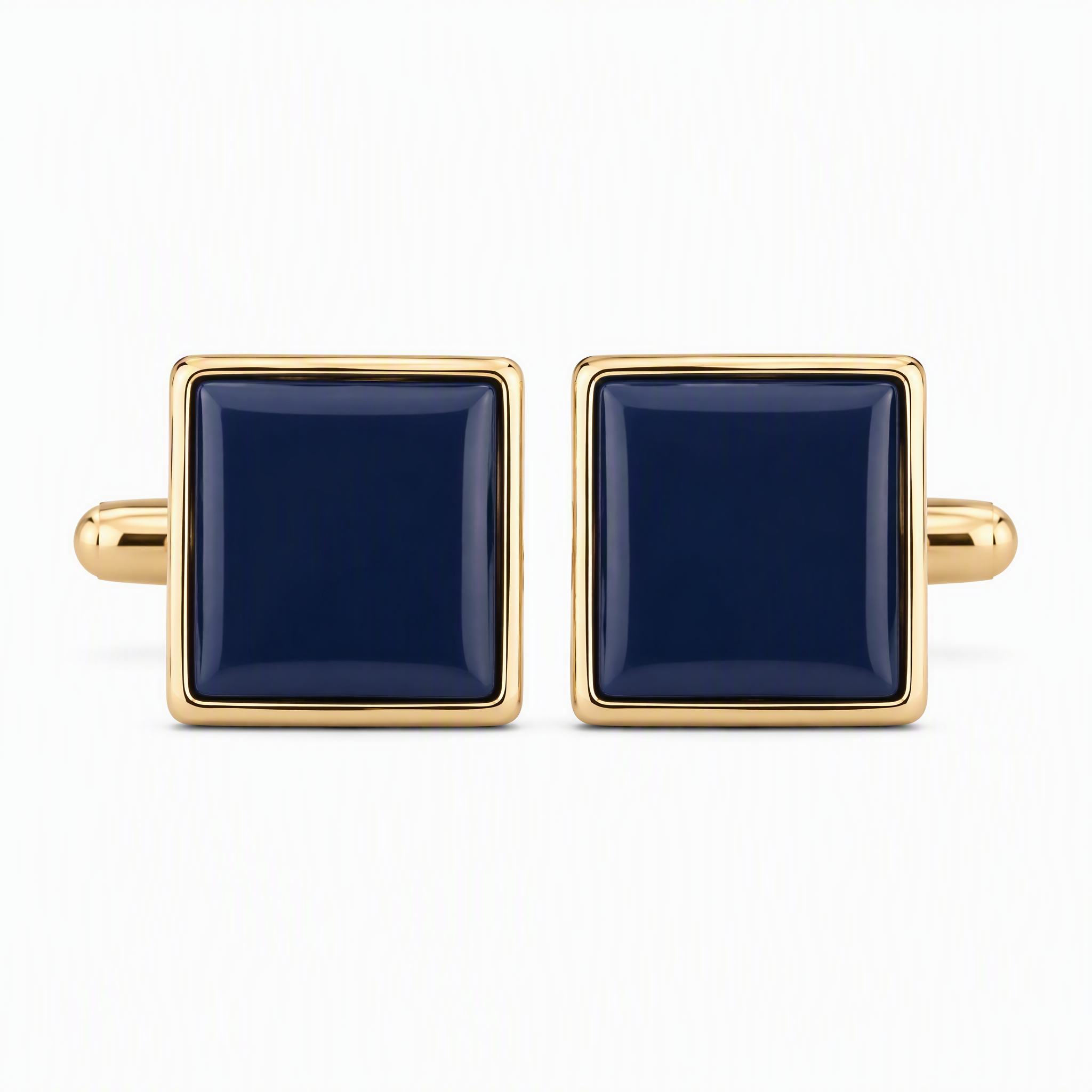 Custom Navy Blue Enamel Cufflinks Square Gold Tone Metal Whale Back Formal Men Wedding Business Cuff Links
