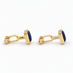 Custom Navy Blue Enamel Cufflinks Square Gold Tone Metal Whale Back Formal Men Wedding Business Cuff Links