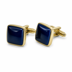 Custom Navy Blue Enamel Cufflinks Square Gold Tone Metal Whale Back Formal Men Wedding Business Cuff Links