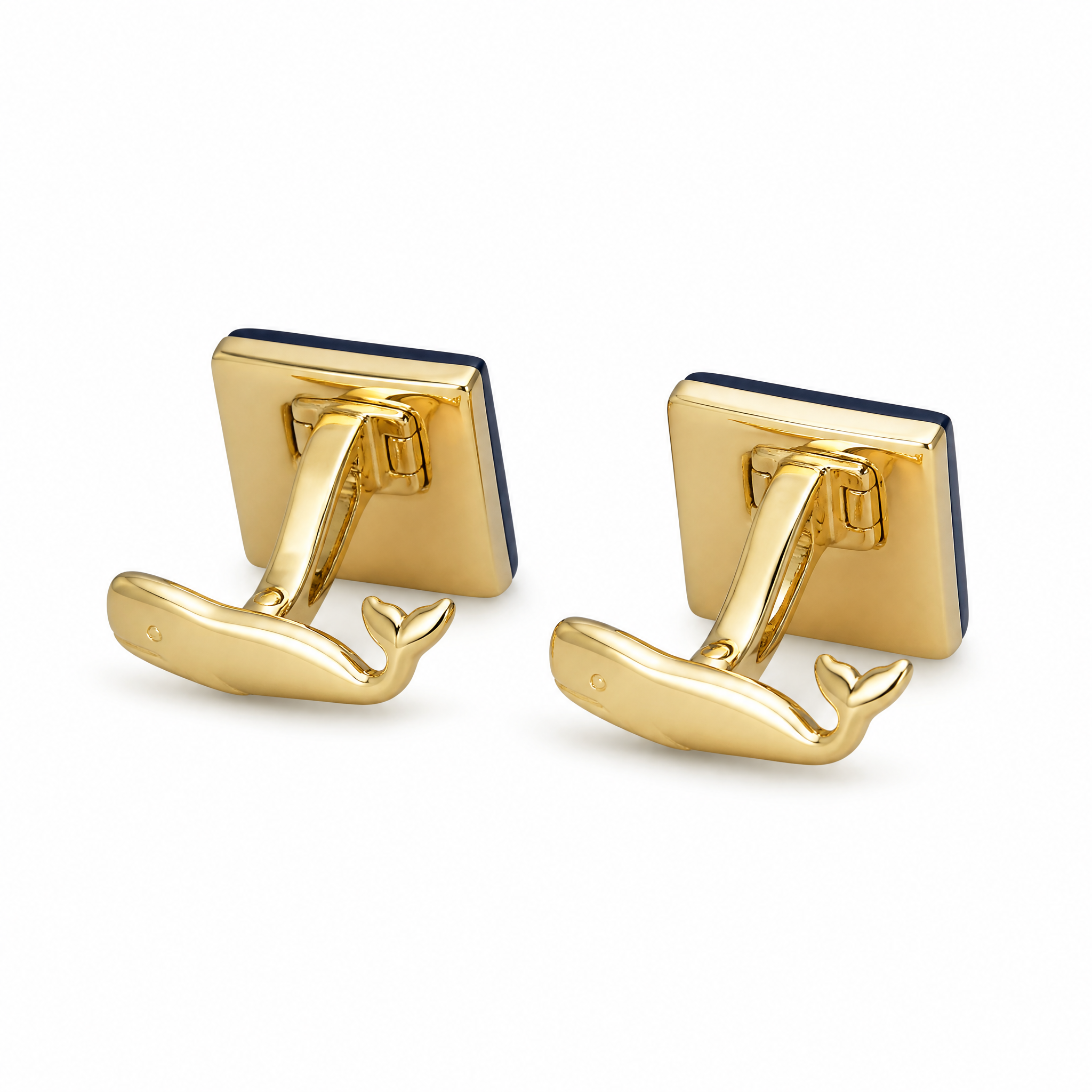 Custom Navy Blue Enamel Cufflinks Square Gold Tone Metal Whale Back Formal Men Wedding Business Cuff Links