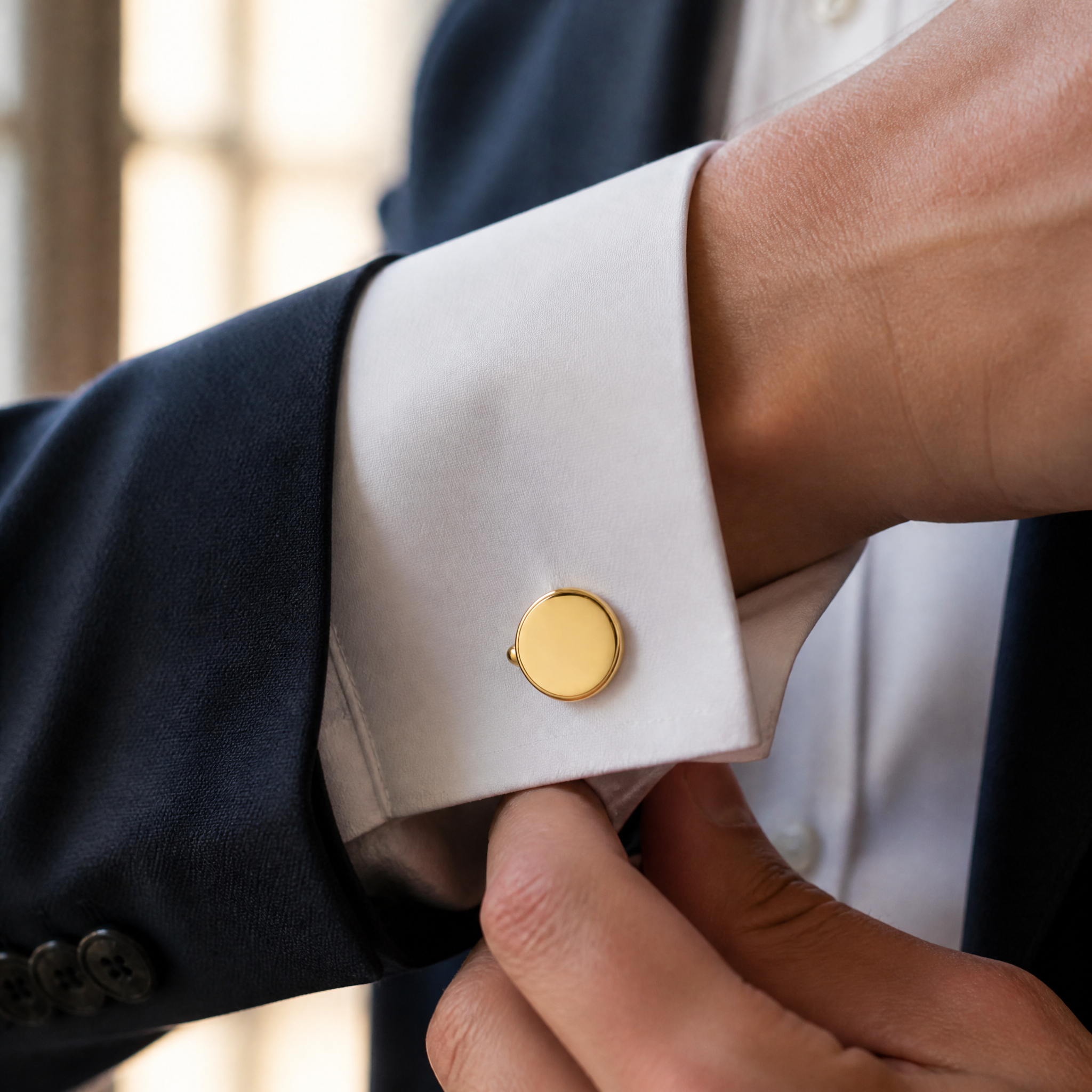 Custom Mirror Polished Gold Cufflinks Round Metal Bullet Back Formal Men Wedding Business Cuff Links