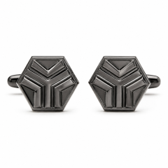 Custom Die Cast Cufflinks Hexagonal Zinc Alloy Gunmetal Embossed Whale Back Men Formal Wedding Business Cuff Links