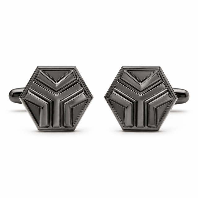 Custom Die Cast Cufflinks Hexagonal Zinc Alloy Gunmetal Embossed Whale Back Men Formal Wedding Business Cuff Links